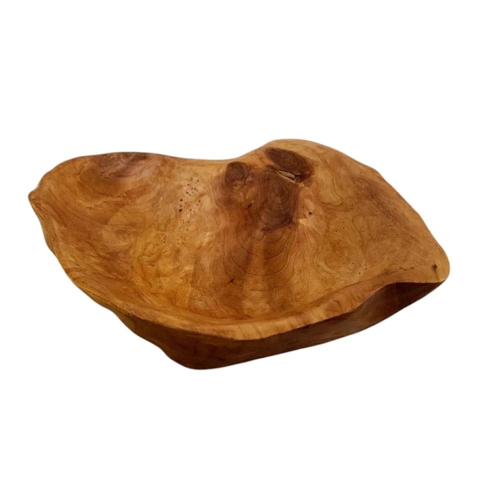 Burl Wood Tree Root Organic Shaped Bowl Hand Carved Vintage Blonde Wood